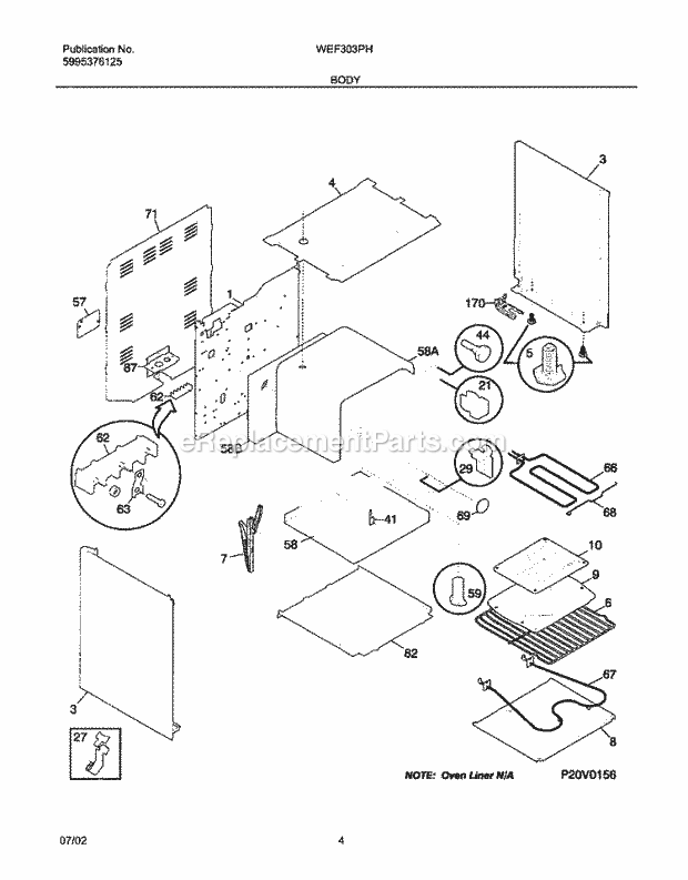 Westinghouse WEF303PHDB White Westinghouse/Electric Range Body Diagram