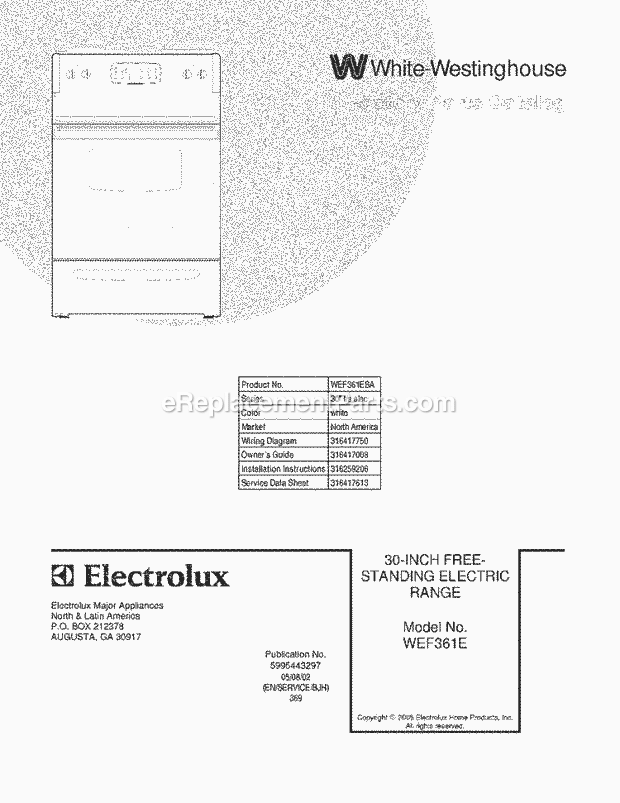 Westinghouse WEF361ESA White Westinghouse/Range Page C Diagram