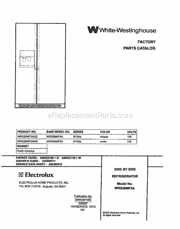 Westinghouse WRS26MF5AQ5 White Westinghouse/Refrigerator Page C Diagram