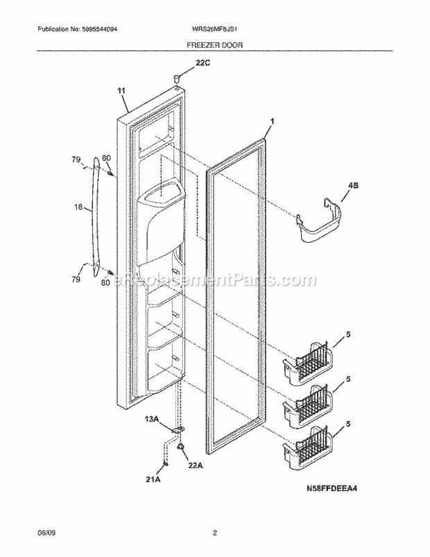 Westinghouse WRS26MF8JS1 Refrigerator Freezer Door Diagram