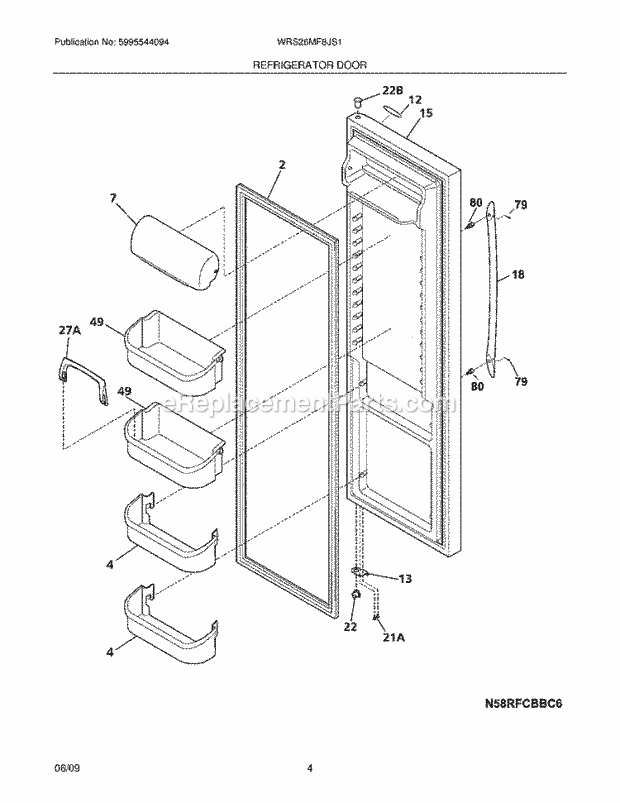 Westinghouse WRS26MF8JS1 Refrigerator Refrigerator Door Diagram