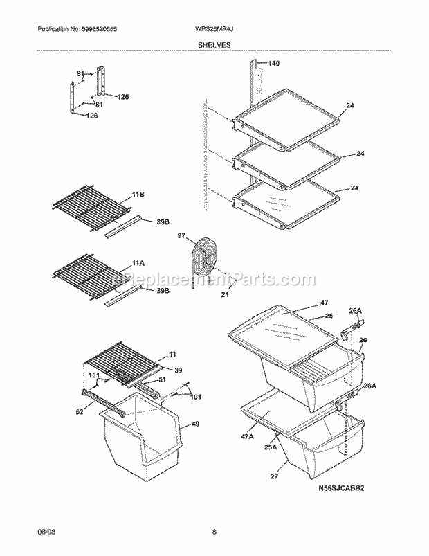 Westinghouse WRS26MR4JB0 Refrigerator Shelves Diagram