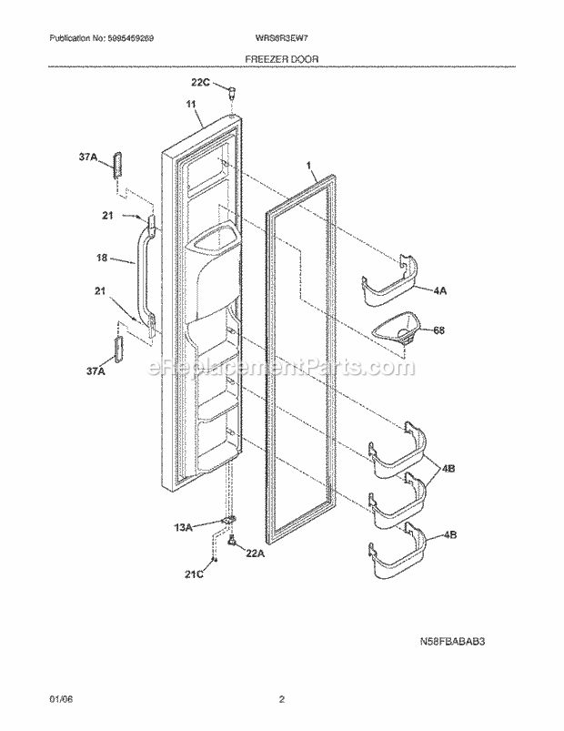 Westinghouse WRS6R3EW7 White Westinghouse/Refrigerator Freezer Door Diagram