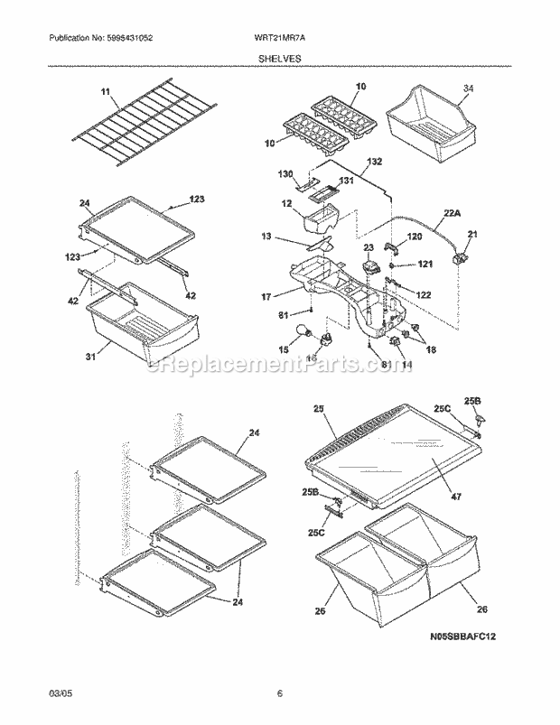 Westinghouse WRT21MR7AS7 White Westinghouse/Refrigerator Shelves Diagram