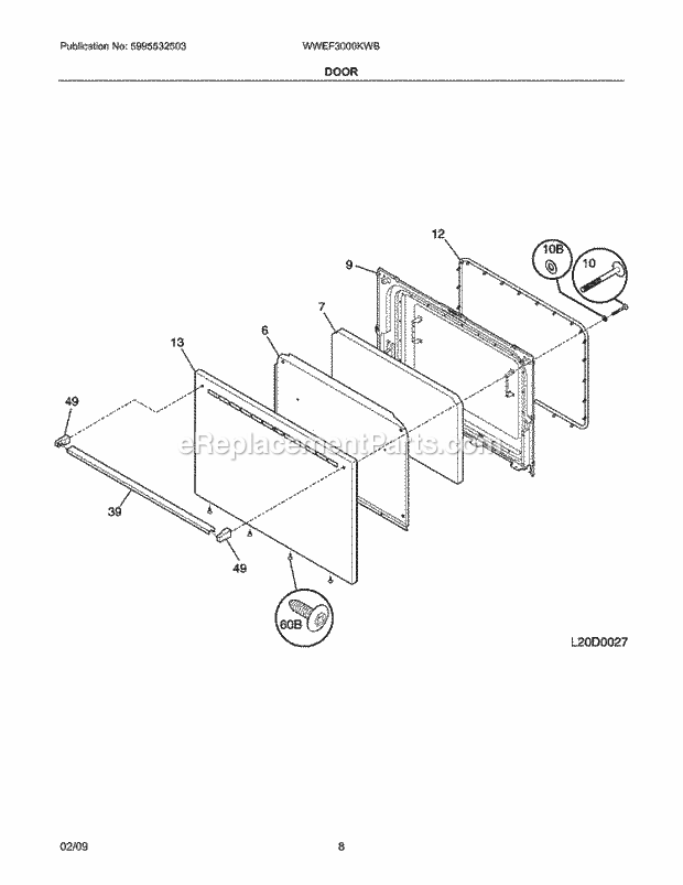 Westinghouse WWEF3000KWB Electric Range Door Diagram