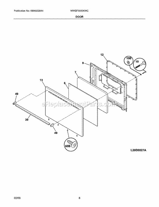 Westinghouse WWEF3000KWC Electric Range Door Diagram