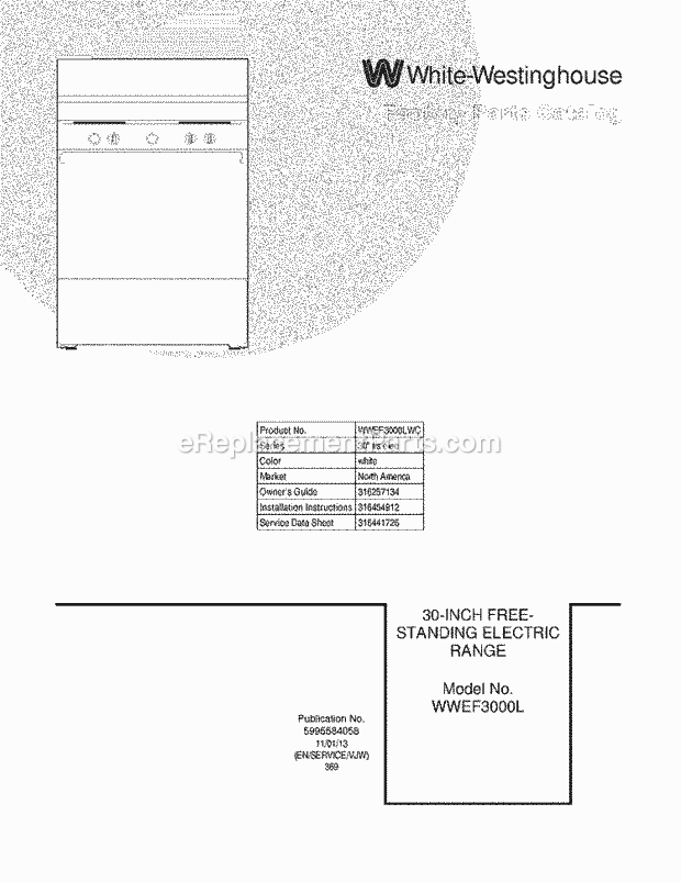 Westinghouse WWEF3000LWC Electric Range Page C Diagram