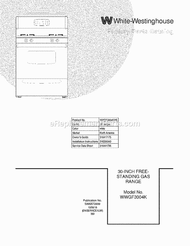 Westinghouse WWGF3004KWE Gas Range Page D Diagram