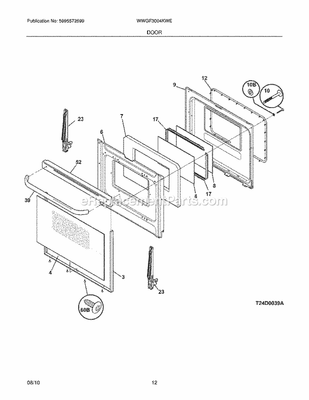 Westinghouse WWGF3004KWE Gas Range Door Diagram