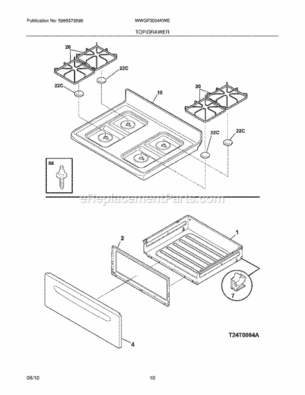 Westinghouse WWGF3004KWE Gas Range Top/Drawer Diagram