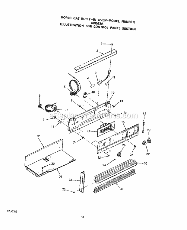 Whirlpool 1093B3A Built-in Gas Oven Control Panel Diagram