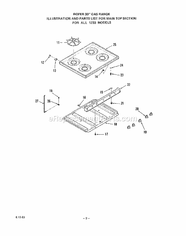 Whirlpool 1233^0A Gas Range Burner Diagram