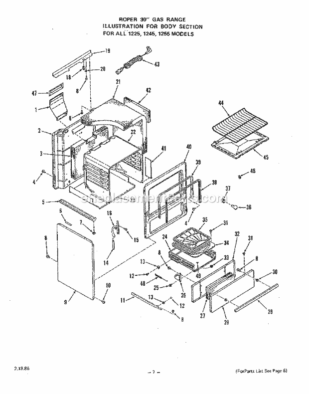 Whirlpool 1245^3A Gas Range Oven Door Diagram