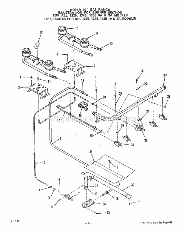 Whirlpool 1255^0A Gas Range Section Diagram