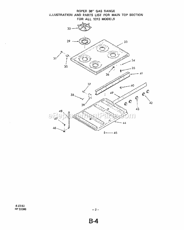 Whirlpool 1313^0A Gas Range Main Top Diagram