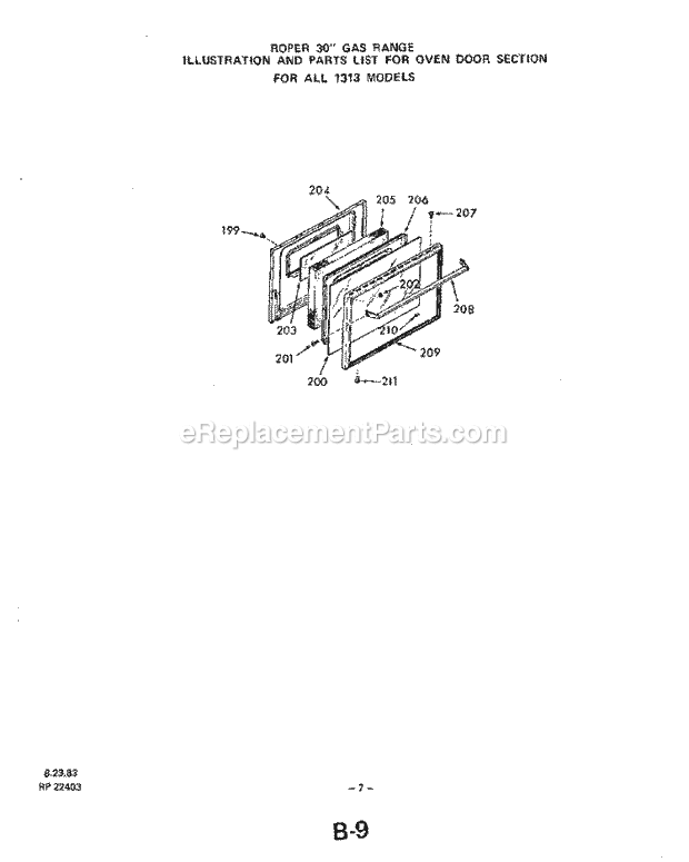 Whirlpool 1313^0A Gas Range Oven Door Diagram