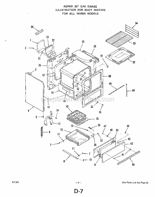 Whirlpool 1414W0A Gas Range Body Diagram