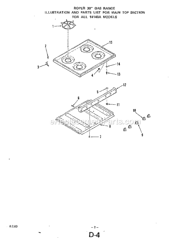 Whirlpool 1414W0A Gas Range Main Top Diagram