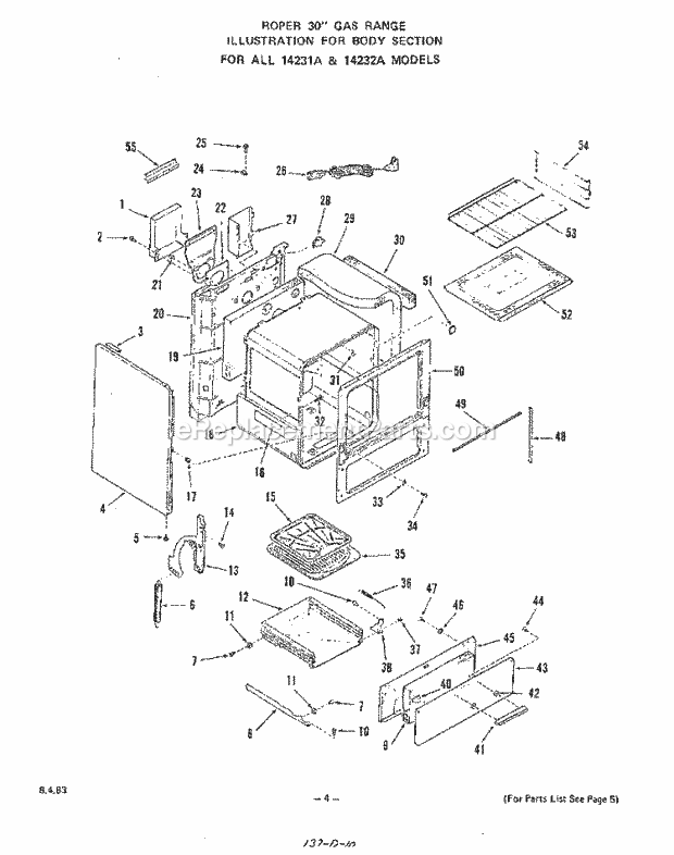 Whirlpool 1423^2A Gas Range Body Diagram