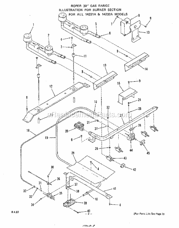 Whirlpool 1423^2A Gas Range Burner Diagram