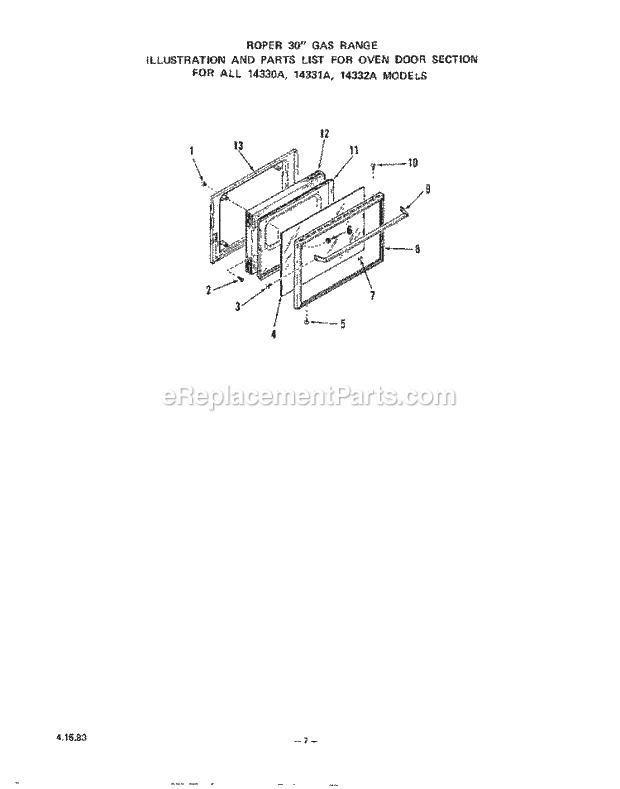 Whirlpool 1433^0A Gas Range Page E Diagram