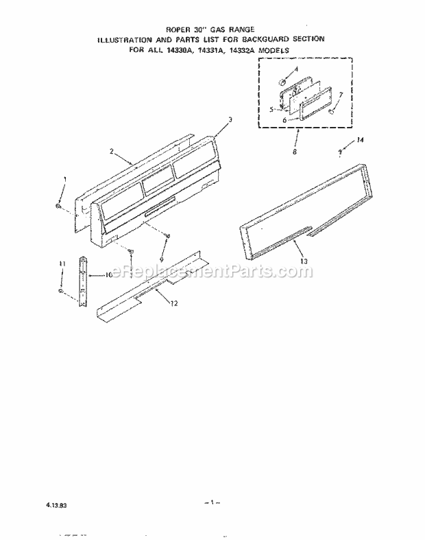 Whirlpool 1433W0A Gas Range Main Top Diagram