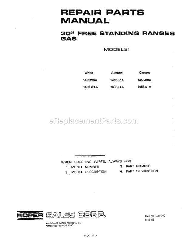 Whirlpool 1435^0A Gas Range Page G Diagram