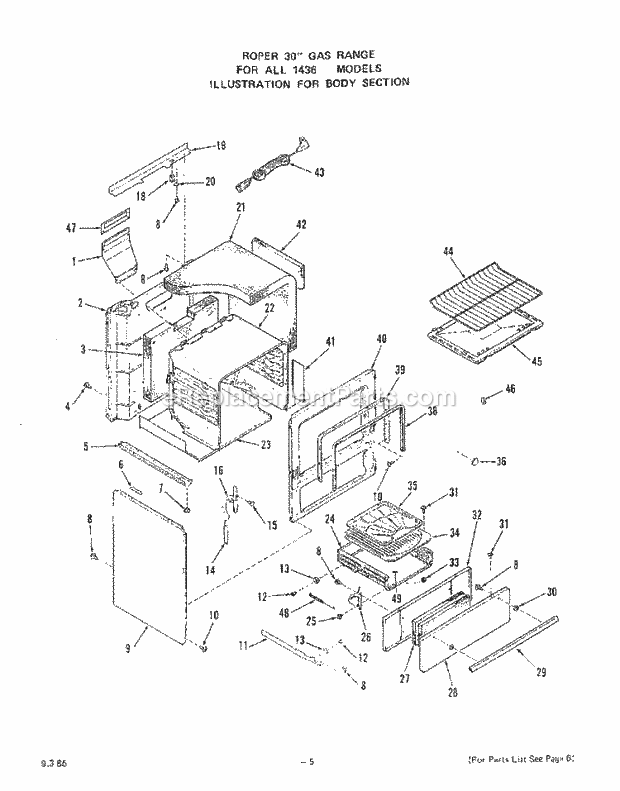 Whirlpool 1436^0A Gas Range Oven Door Diagram