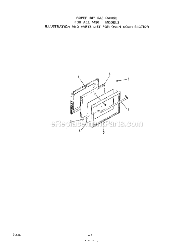 Whirlpool 1436^1A Gas Range Oven Door Diagram