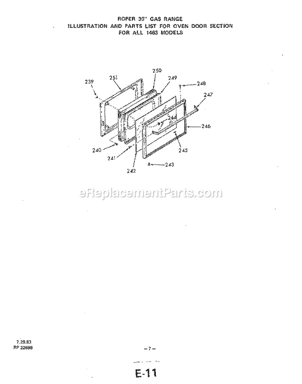 Whirlpool 1463^3A Gas Range Oven Door Diagram