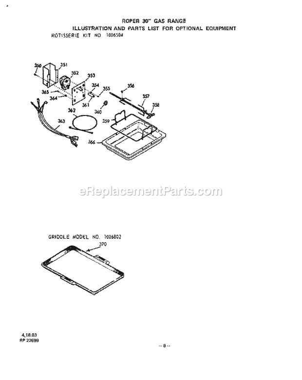 Whirlpool 1463W0A Range Rotisserie Kit, Griddle Diagram