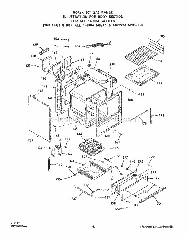 Whirlpool 1463W0A Range Section Diagram