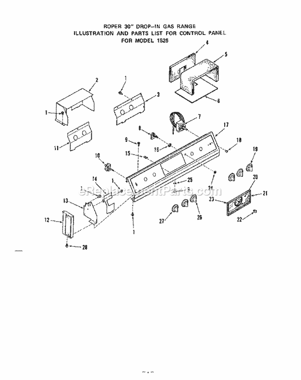 Whirlpool 1525^1A Gas Range Control Panel Diagram