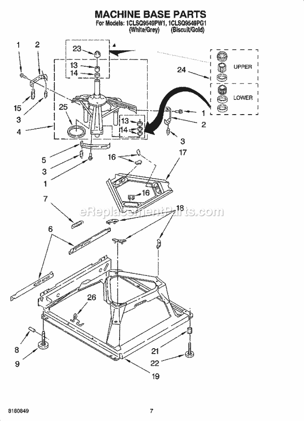 Whirlpool 1CLSQ9549PW1 Residential Washer Machine Base Parts Diagram