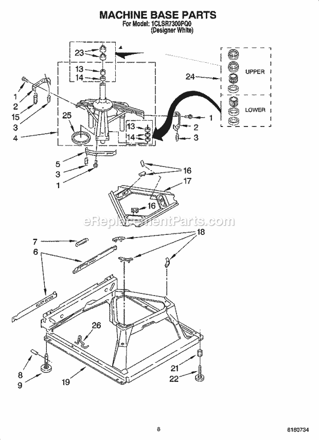 Whirlpool 1CLSR7300PQ0 Residential Washer Machine Base Parts Diagram