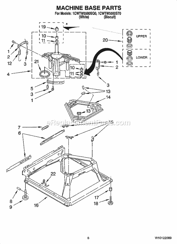 Whirlpool 1CWTW5500ST0 Residential Washer Machine Base Parts Diagram