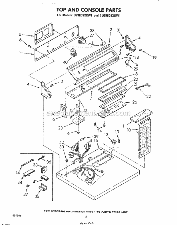 Whirlpool 1LG9801XKW1 Residential Dryer Top and Console , Literature and Optional Diagram