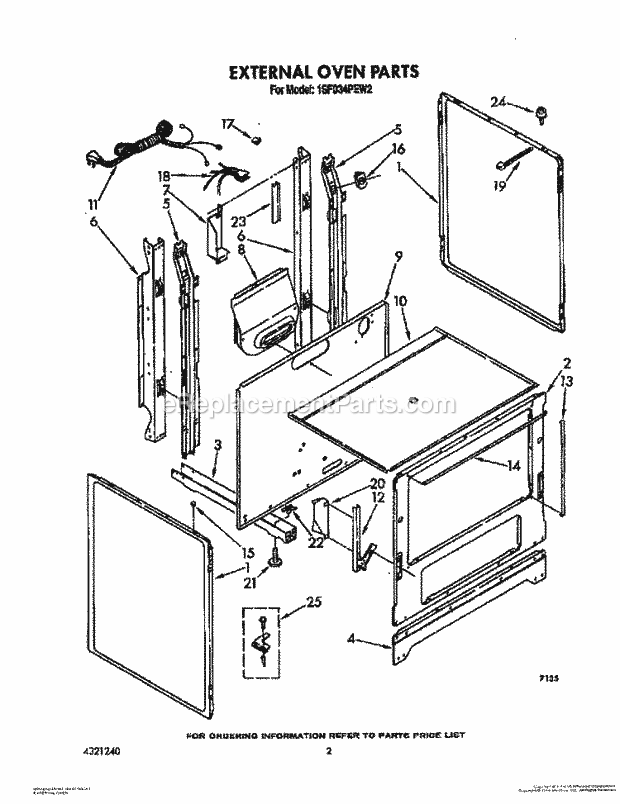 Whirlpool 1SF034PEW2 Gas Range External Oven Diagram