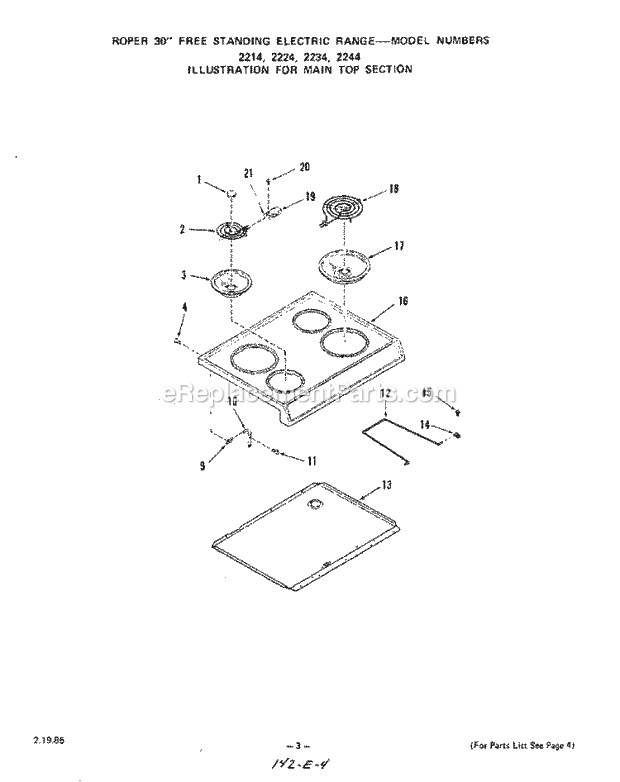 Whirlpool 2214^0A Electric Range Main Top Diagram