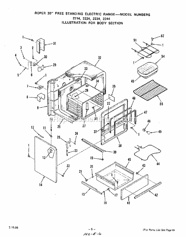 Whirlpool 2234^1A Electric Range Body Diagram