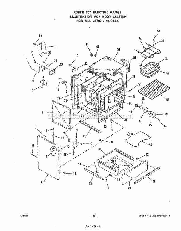 Whirlpool 2275^0A Electric Range Body Diagram