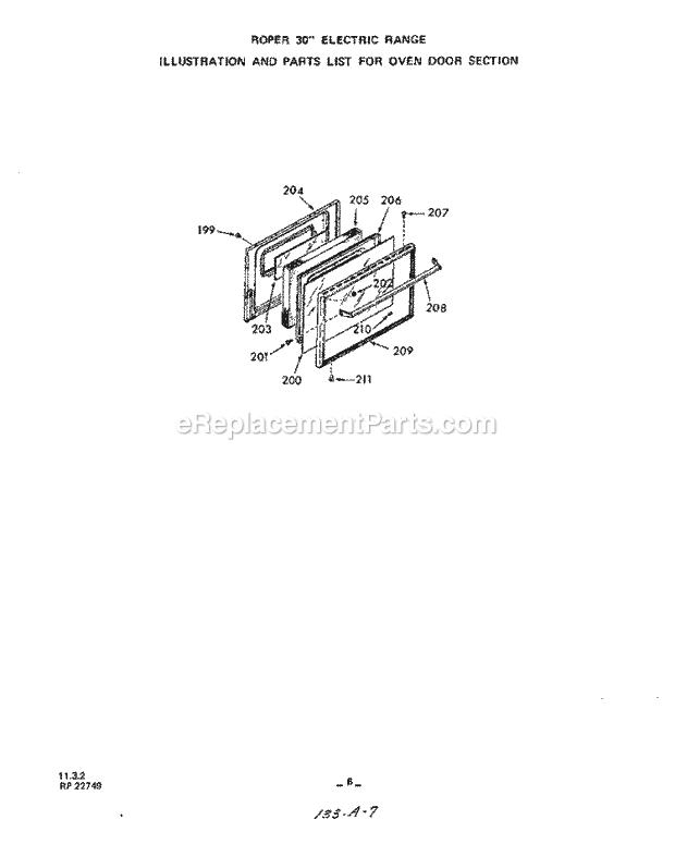 Whirlpool 2323^0A Electric Range Oven Door Diagram