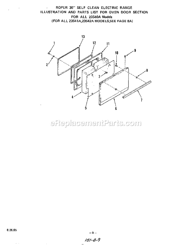 Whirlpool 2354^2A Electric Range Oven Doors Diagram
