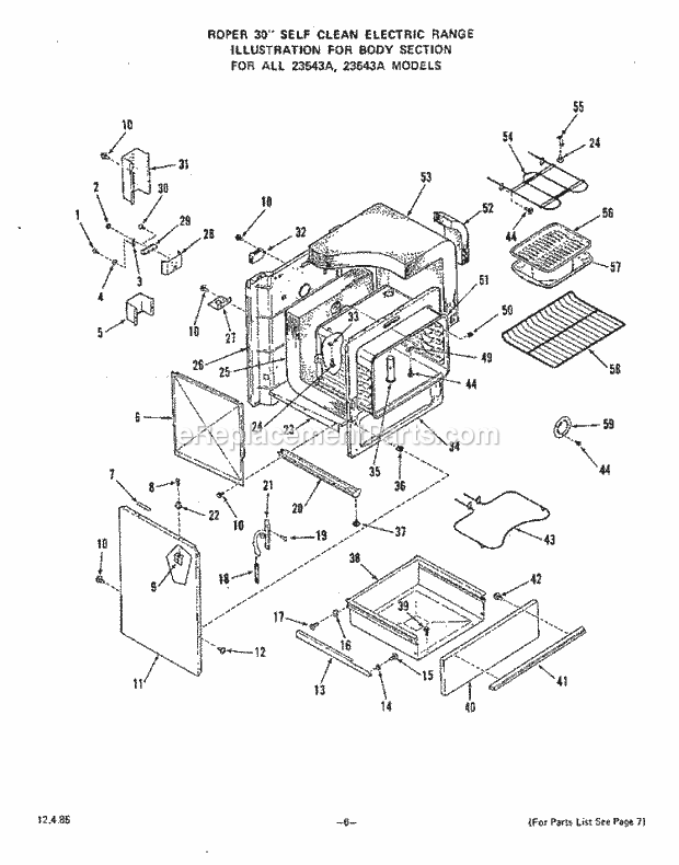 Whirlpool 2354^3A Electric Range Body Diagram