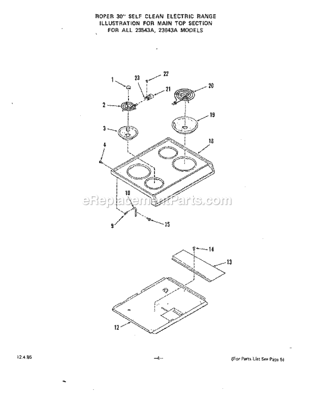 Whirlpool 2354^3A Electric Range Main Top Diagram