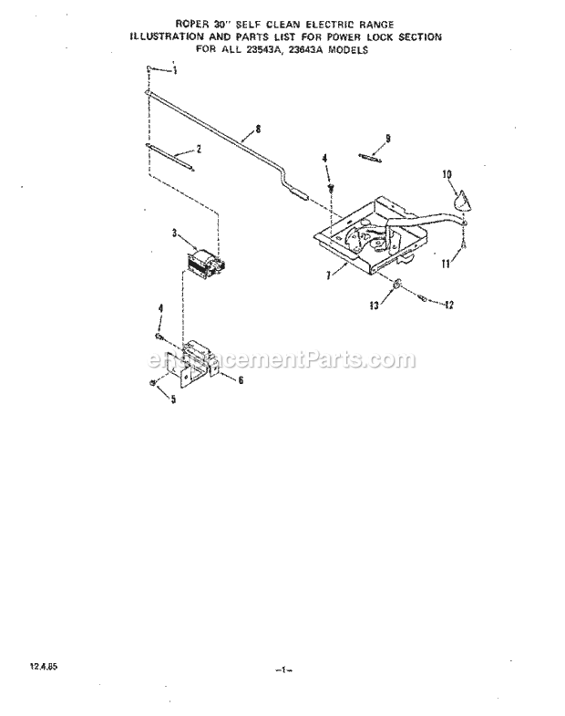 Whirlpool 2354^3A Electric Range Power Lock Diagram