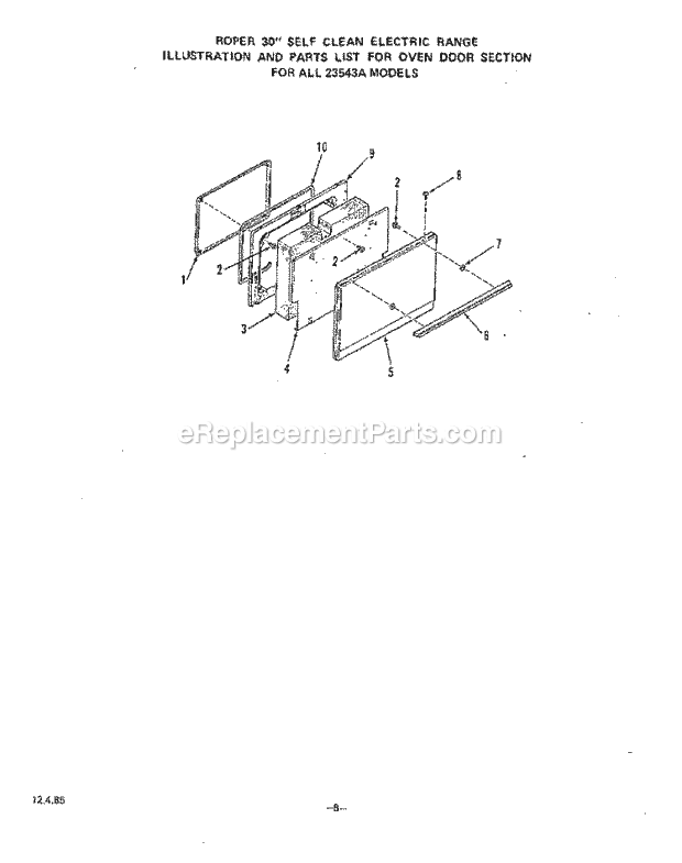 Whirlpool 2364^3A Electric Range Oven Door Diagram