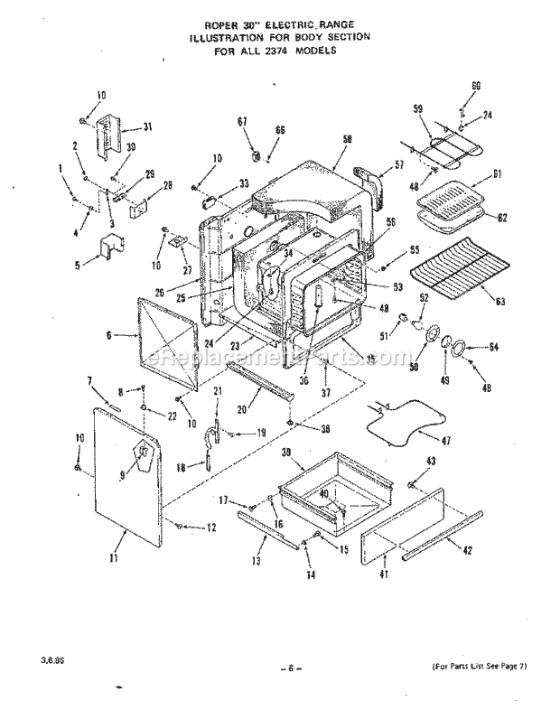 Whirlpool 2374^1A Electric Range Body Diagram