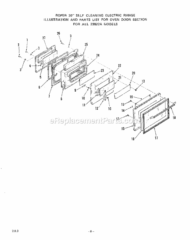 Whirlpool 2382^2A Electric Range Oven Door Diagram