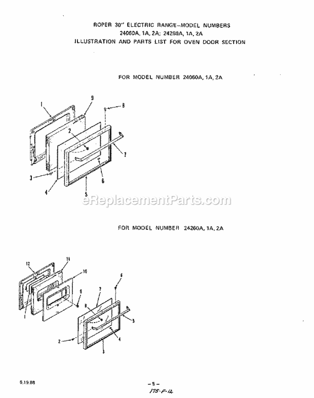 Whirlpool 2406^0A Electric Range Oven Door Diagram